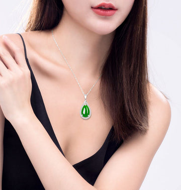 Hetian Jade Jasper Inlaid 925 Silver Necklace-Tajade